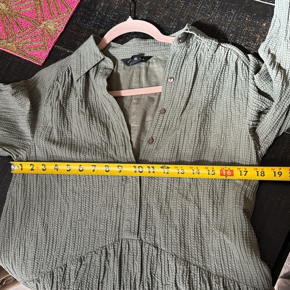 Club Monaco Puff Sleeve Half Button Down Mini Shirt Dress Color Seaspray size XS - Picture 10 of 12
